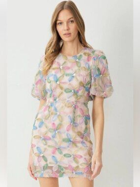 Entro Blush Jacquard Floral Mini Dress